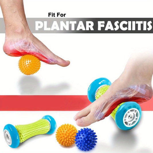 2-in-1 Foot Massager 2 Spiked Balls + 1 Roller Foot Massage Roller | Relieves Plantar Pressure, Relaxes Shoulders Back of Legs Hands | Light Blue