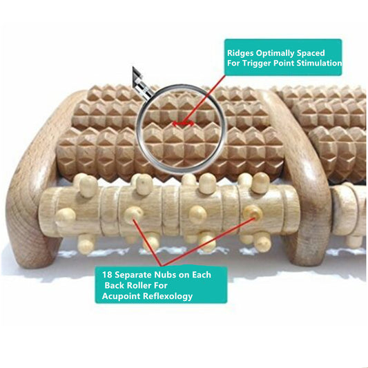 Large Dual Foot Massager Roller Feet Relax Wooden Bamboo Foot Pain Massage - New